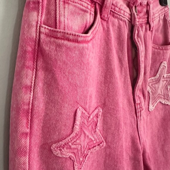 SHEIN Pants - Pink Distressed Star Patched Jeans | SHEIN USA Size XS